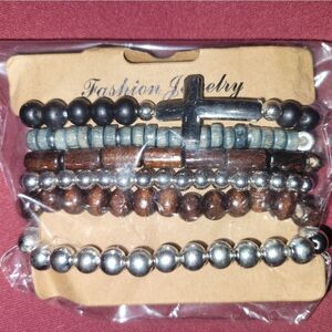 Unisex Wooded Beaded Cross charm Bracelet  Set✨️ 😍